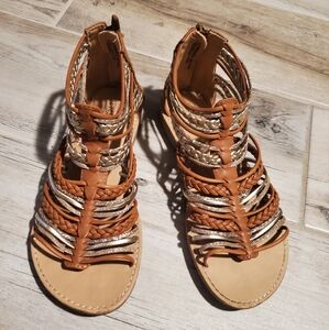 Seychelles Girls Gladiator Sandals Gold Glitter Size  2 Zip Brown  Bohemian